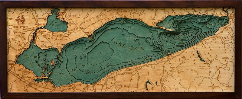 wood contour maps of lake erie and great lakes - non